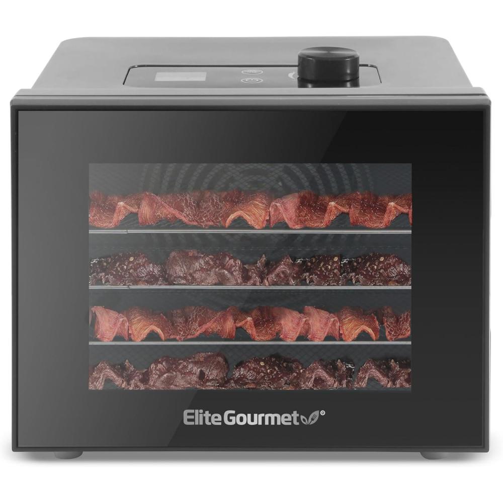 image:imageElite Gourmet Food Dehydrator Stainless Steel Trays Food Dehydrator Adjustable Temperature Controls Jerky Herbs Fruit Veggies Snacks4 Plastic Trays