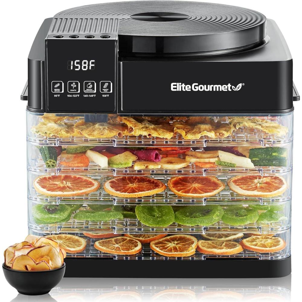image:imageElite Gourmet Food Dehydrator Stainless Steel Trays Food Dehydrator Adjustable Temperature Controls Jerky Herbs Fruit Veggies Snacks5 Plastic Trays