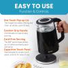 Elite Gourmet 1.7L Dual Wall Cool Touch Electric Tea Kettle, Borosilicate Glass, 304 Stainless Steel Interior, Programmed Digital Touchscreen, Keep Warm, Auto Off & Audible Indicator, Black(1.9 Quarts)