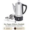 Elite Gourmet EC812 Electric 12-Cup Coffee Percolator with Keep Warm, Clear Brew Progress Knob Cool-Touch Handle Cord-less Serve, Stainless Steel(6 Cup)