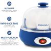 Elite Gourmet EGC007CHC# Rapid Egg Cooker, 7 Easy-To-Peel, Hard, Medium, Soft Boiled Eggs, Poacher, Omelet Maker, Auto Shut-Off, Alarm, 16-Recipe Booklet, Charcoal Grey(Blue)