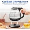 Elite Gourmet EKT3001 1L Digital Water Kettle, 304 Stainless Steel Interior, Programmed Temperatures, Keep Warm Function, Cordless, 360° Base, Auto Off & Audible Indicator, Matte Black(Glass)