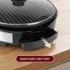 Elite Gourmet EMG-980B Smokeless Electric Tabletop Grill Nonstick, 6-Serving, Dishwasher Safe Removable Grilling Plate, Grill Indoor, Tempered Glass Lid, Adjustable Temperature, 14″ Black(12″)