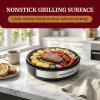 Elite Gourmet EMG-980B Smokeless Electric Tabletop Grill Nonstick, 6-Serving, Dishwasher Safe Removable Grilling Plate, Grill Indoor, Tempered Glass Lid, Adjustable Temperature, 14″ Black(12″)