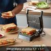 Elite Gourmet EPN-2976 2-in-1 Nonstick Panini Press & Indoor Grill, Opens 180-Degree Gourmet Sandwich Maker, Floating Hinge Fits All Foods, Contact Grill with Removable Grease Tray, Stainless Steel(Black)