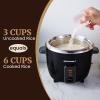 Elite Gourmet ERC006SS 6-Cup Electric Rice Cooker with Stainless Steel Inner Pot, Makes Soups, Stews, Porridges, Grains and Cereals, 6 cup (3 cups uncooked), Black(Black)