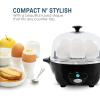 Elite Gourmet Easy Electric 7 Egg Capacity Soft, Medium, Hard-Boiled Cooker Poacher, Scrambled, Omelet Maker with Auto Shut-Off and Buzzer, BPA Free(Black)