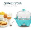 Elite Gourmet Easy Electric 7 Egg Capacity Soft, Medium, Hard-Boiled Cooker Poacher, Scrambled, Omelet Maker with Auto Shut-Off and Buzzer, BPA Free(Teal)