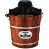 Elite Gourmet EIM418 Old Fashioned 4 Quart Vintage Walnut Wood Bucket, Electric Ice Cream Maker Machine, Uses Ice and Rock Salt Churns Ice Cream in Minutes(Walnut)