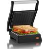 Elite Gourmet EPN-2976 2-in-1 Nonstick Panini Press & Indoor Grill, Opens 180-Degree Gourmet Sandwich Maker, Floating Hinge Fits All Foods, Contact Grill with Removable Grease Tray, Stainless Steel(Black)