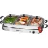 Elite Gourmet EWM-9933 Triple 3 x 2.5 Quart Trays Buffet Server 7.5 Qt Oven Safe Pan Food Warmer, Temperature Control, Clear Slotted Lids, Perfect for Parties, Entertaining & Holidays, Stainless Steel(7.5 Quart / 4 Trays)