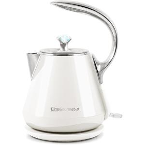 Elite Gourmet 1.7L Dual Wall Cool Touch Electric Tea Kettle, Borosilicate Glass, 304 Stainless Steel Interior, Programmed Digital Touchscreen, Keep Warm, Auto Off & Audible Indicator, Black(1.4 Quarts)