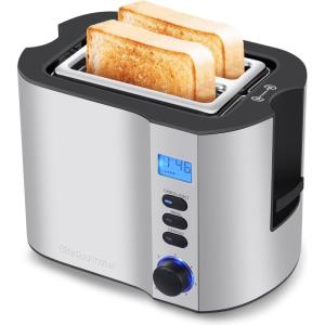 Elite Gourmet 2-Slice Cool Touch Toaster – 6 Browning Levels, Extra Wide 1.25” Slots for Bagels & Thick Bread, Cancel Function, Compact, ETL Certified, Black(Stainless Steel)