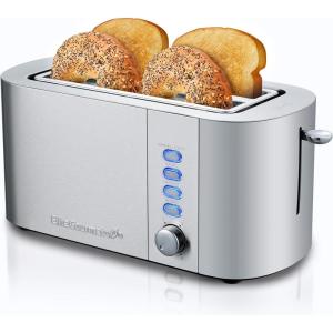Elite Gourmet 2-Slice Toaster with Digital Countdown, Extra-Wide Slots for Bagels & Thick Bread, One-Touch Presets, Stainless Steel, Defrost/Reheat/Cancel(Stainless Steel)