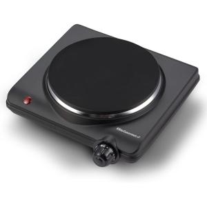 Elite Gourmet Countertop Electric Burner, 1000W Cast Iron Hot Plate, 7 Heat Settings, Portable Cooktop for RV, Dorm, Office & Small Kitchens, Road-Ready & Compact(Black)