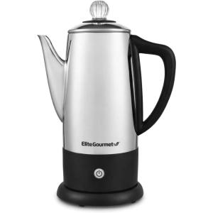 Elite Gourmet EC812 Electric 12-Cup Coffee Percolator with Keep Warm, Clear Brew Progress Knob Cool-Touch Handle Cord-less Serve, Stainless Steel(12-Cup)