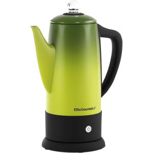 Elite Gourmet EC812G Vintage 50’s Electric Coffee Percolator Clear Brew Progress Knob Cool-Touch Handle Cord-less Serve, 12-Cup, Retro Green(Retro Green)