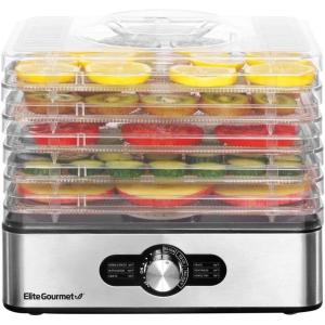 Elite Gourmet EFD319DKG Food Dehydrator, 5 BPA-Free 11.4″ Trays Adjustable Temperature Controls, Jerky, Herbs, Fruit, Veggies, Dried Snacks, Black and Grey(5 Stainless Steel Trays)