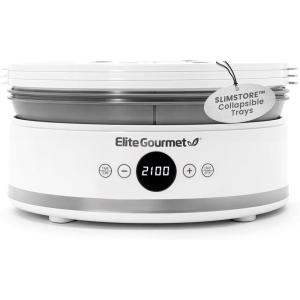 Elite Gourmet EFD770WD Digital Food Dehydrator with 5×12.5” BPA Free Trays, Adjustable 48-hr Timer and Temperature from 95~158F, Jerky, Herbs, Fruit, Veggies, Dried Snacks, White(White and Gray)