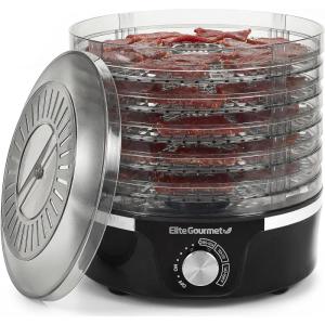 Elite Gourmet EFD770WD Digital Food Dehydrator with 5×12.5” BPA Free Trays, Adjustable 48-hr Timer and Temperature from 95~158F, Jerky, Herbs, Fruit, Veggies, Dried Snacks, White(Black)