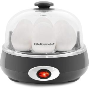 Elite Gourmet EGC007CHC# Rapid Egg Cooker, 7 Easy-To-Peel, Hard, Medium, Soft Boiled Eggs, Poacher, Omelet Maker, Auto Shut-Off, Alarm, 16-Recipe Booklet, Charcoal Grey(Charcoal Grey)