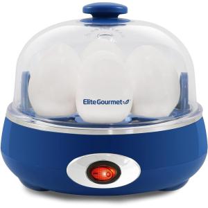 Elite Gourmet EGC007CHC# Rapid Egg Cooker, 7 Easy-To-Peel, Hard, Medium, Soft Boiled Eggs, Poacher, Omelet Maker, Auto Shut-Off, Alarm, 16-Recipe Booklet, Charcoal Grey(Blue)