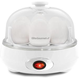 Elite Gourmet EGC007CHC# Rapid Egg Cooker, 7 Easy-To-Peel, Hard, Medium, Soft Boiled Eggs, Poacher, Omelet Maker, Auto Shut-Off, Alarm, 16-Recipe Booklet, Charcoal Grey(Snow)