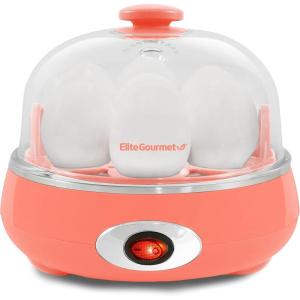 Elite Gourmet EGC007CHC# Rapid Egg Cooker, 7 Easy-To-Peel, Hard, Medium, Soft Boiled Eggs, Poacher, Omelet Maker, Auto Shut-Off, Alarm, 16-Recipe Booklet, Charcoal Grey(Coral)