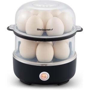 Elite Gourmet EGC115B Easy Egg Cooker Electric 7-Egg Capacity, Soft, Medium, Hard-Boiled Egg Cooker with Auto Shut-Off, Measuring Cup Included, BPA Free, Classic Black(Black)