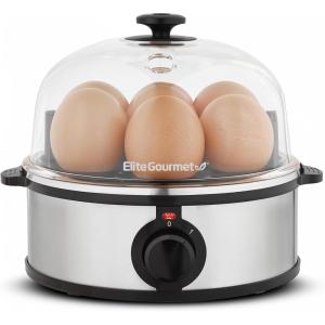 Elite Gourmet EGC115B Easy Egg Cooker Electric 7-Egg Capacity, Soft, Medium, Hard-Boiled Egg Cooker with Auto Shut-Off, Measuring Cup Included, BPA Free, Classic Black(Stainless Steel)