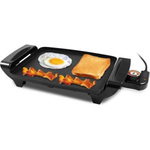 Elite Gourmet EGR-2722B Electric 10.5″ x 8.5″ Griddle, Cool-touch Handles Non-Stick Surface, Removable/Adjustable Thermostat, Skid Free-Rubber Feet, Black(10.5″ x 8.5″)