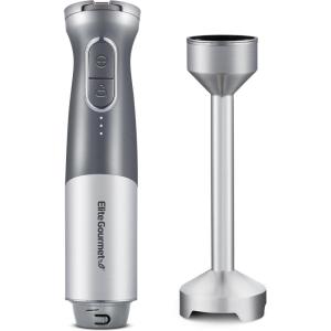 Elite Gourmet EHB1015 Immersion Hand Blender 500 Watts 2 Speed Mixing with Stainless Steel Blades, Detachable Wand Stick Mixer, Smoothies, Baby Food, Soup, Black(Grey)