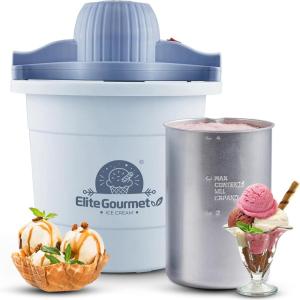 Elite Gourmet EIM916 Old Fashioned 6 Quart Vintage Wood Bucket Electric Ice Cream Maker Machine Appalachian, Bonus Classic Die-Cast Hand Crank for Churning, Uses Ice and Rock Salt(Periwinkle)