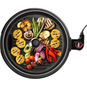 Elite Gourmet EMG-980B Smokeless Electric Tabletop Grill Nonstick, 6-Serving, Dishwasher Safe Removable Grilling Plate, Grill Indoor, Tempered Glass Lid, Adjustable Temperature, 14″ Black(12″)