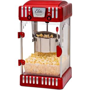 Elite Gourmet EPM-250 Maxi-Matic 2.5 Ounce Classic Carnival, Tabletop Kettle Popcorn Popper Machine, Retro-Style, Movie Hot Buttered Popcorn, Red(1-Gallon)