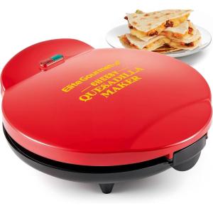 Elite Gourmet EQD-413 Electric Non-Stick 8″ Quesadilla Maker, Easy-Slice 6-Wedge, Grilled Cheese Corn Flour Tortilla Snacks, Red(10.65″)