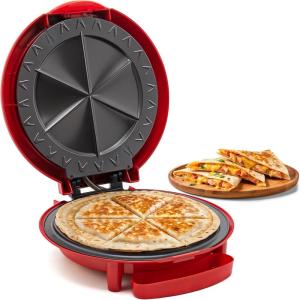 Elite Gourmet EQD-413 Electric Non-Stick 8″ Quesadilla Maker, Easy-Slice 6-Wedge, Grilled Cheese Corn Flour Tortilla Snacks, Red(11 “)