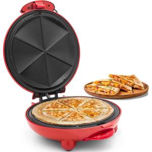 Elite Gourmet EQD-413 Electric Non-Stick 8″ Quesadilla Maker, Easy-Slice 6-Wedge, Grilled Cheese Corn Flour Tortilla Snacks, Red(8″)