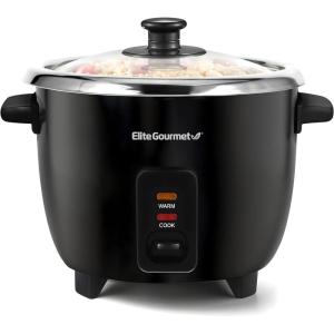 Elite Gourmet ERC006SS 6-Cup Electric Rice Cooker with Stainless Steel Inner Pot, Makes Soups, Stews, Porridges, Grains and Cereals, 6 cup (3 cups uncooked), Black(Black)