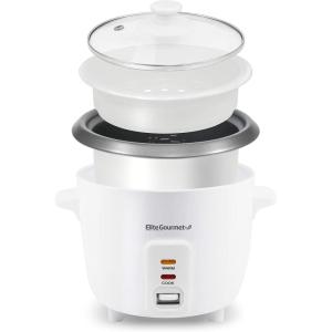 Elite Gourmet ERC006SS 6-Cup Electric Rice Cooker with Stainless Steel Inner Pot, Makes Soups, Stews, Porridges, Grains and Cereals, 6 cup (3 cups uncooked), Black(White)