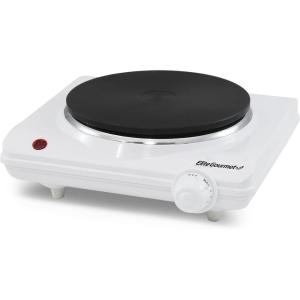 Elite Gourmet ESB301C Countertop Single Coiled Burner, 1100 Watts Electric Hot Plate, Temperature Controls, Power Indicator Lights, Easy to Clean, Black(Cast Single)