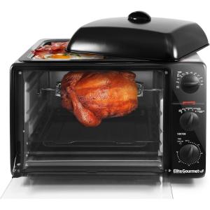 Elite Gourmet ETO4510B# French Door 47.5Qt, 18-Slice Convection Oven 4-Control Knobs, Bake Broil Toast Rotisserie Keep Warm, Includes 2 x 12″ Pizza Racks, Stainless Steel(Black)