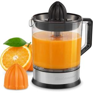 Elite Gourmet ETS-411 BPA-Free 30-Watt Electric Citrus Juicer Extractor: Compact Large Volume Pulp Control Oranges, Lemons, Limes, Grapefruits with Easy Pour Spout, 16 oz, White(40 ounce)