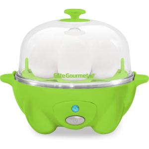 Elite Gourmet Easy Electric 7 Egg Capacity Soft, Medium, Hard-Boiled Cooker Poacher, Scrambled, Omelet Maker with Auto Shut-Off and Buzzer, BPA Free(Lime Green)