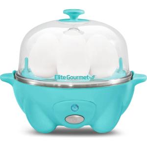 Elite Gourmet Easy Electric 7 Egg Capacity Soft, Medium, Hard-Boiled Cooker Poacher, Scrambled, Omelet Maker with Auto Shut-Off and Buzzer, BPA Free(Teal)