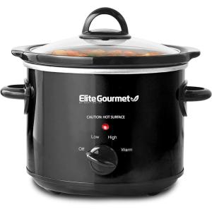 Elite Gourmet MST-350B# Electric Slow Cooker, Adjustable Temp, Entrees, Sauces, Stews & Dips, Dishwasher Safe Glass Lid & Crock (3 Quart, Black)