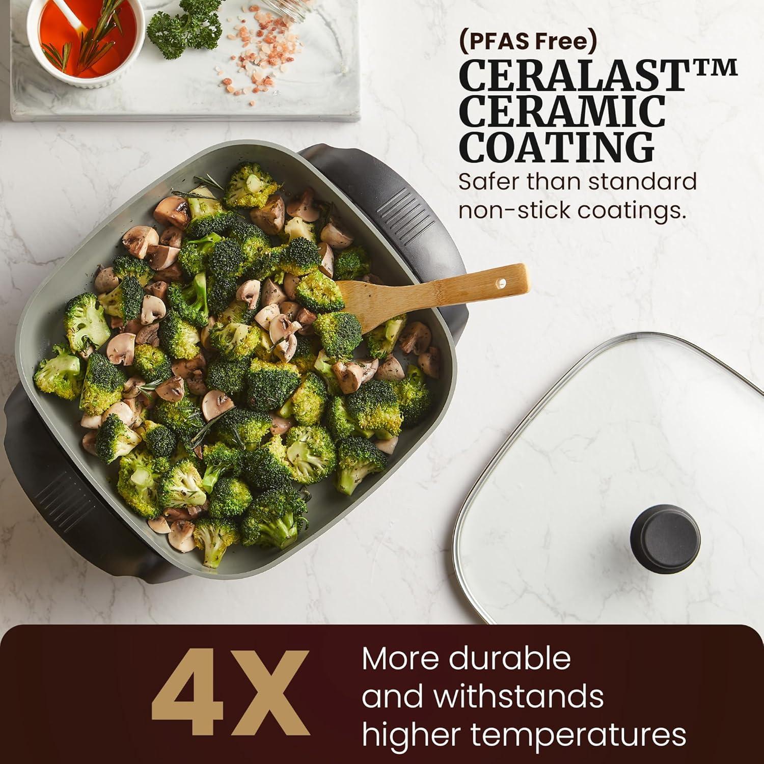 image:imageElite Gourmet 12 x 12 x 3 Ceralast PFAS Free Ceramic Electric Skillet Dishwasher Safe Xtra Deep Dish Rapid Heat 1200W Black75Qt