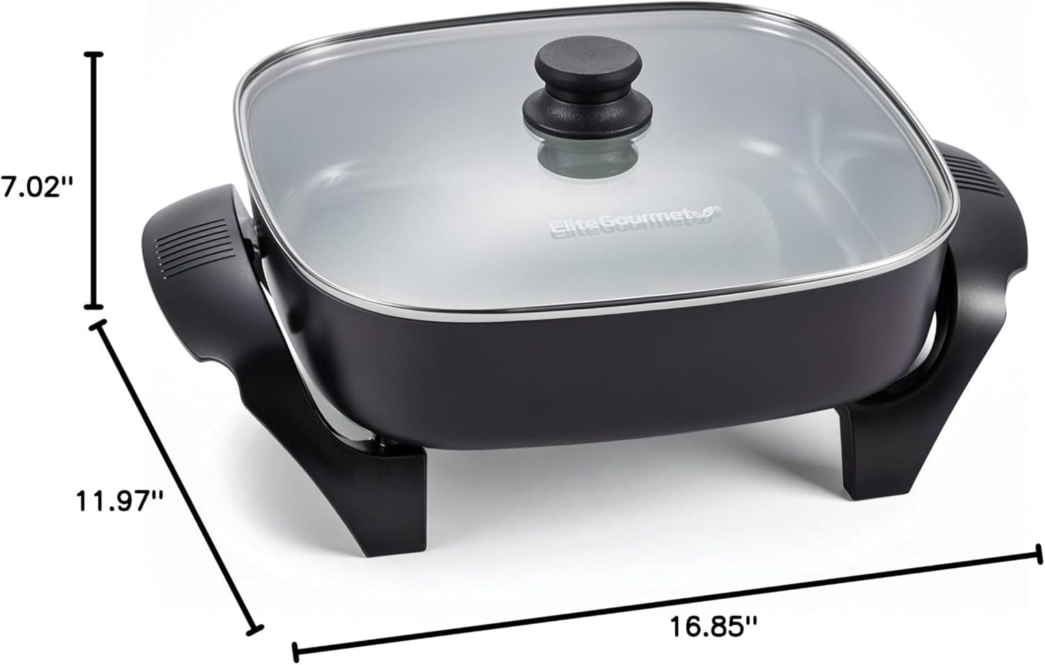 image:imageElite Gourmet 12 x 12 x 3 Ceralast PFAS Free Ceramic Electric Skillet Dishwasher Safe Xtra Deep Dish Rapid Heat 1200W Black75Qt