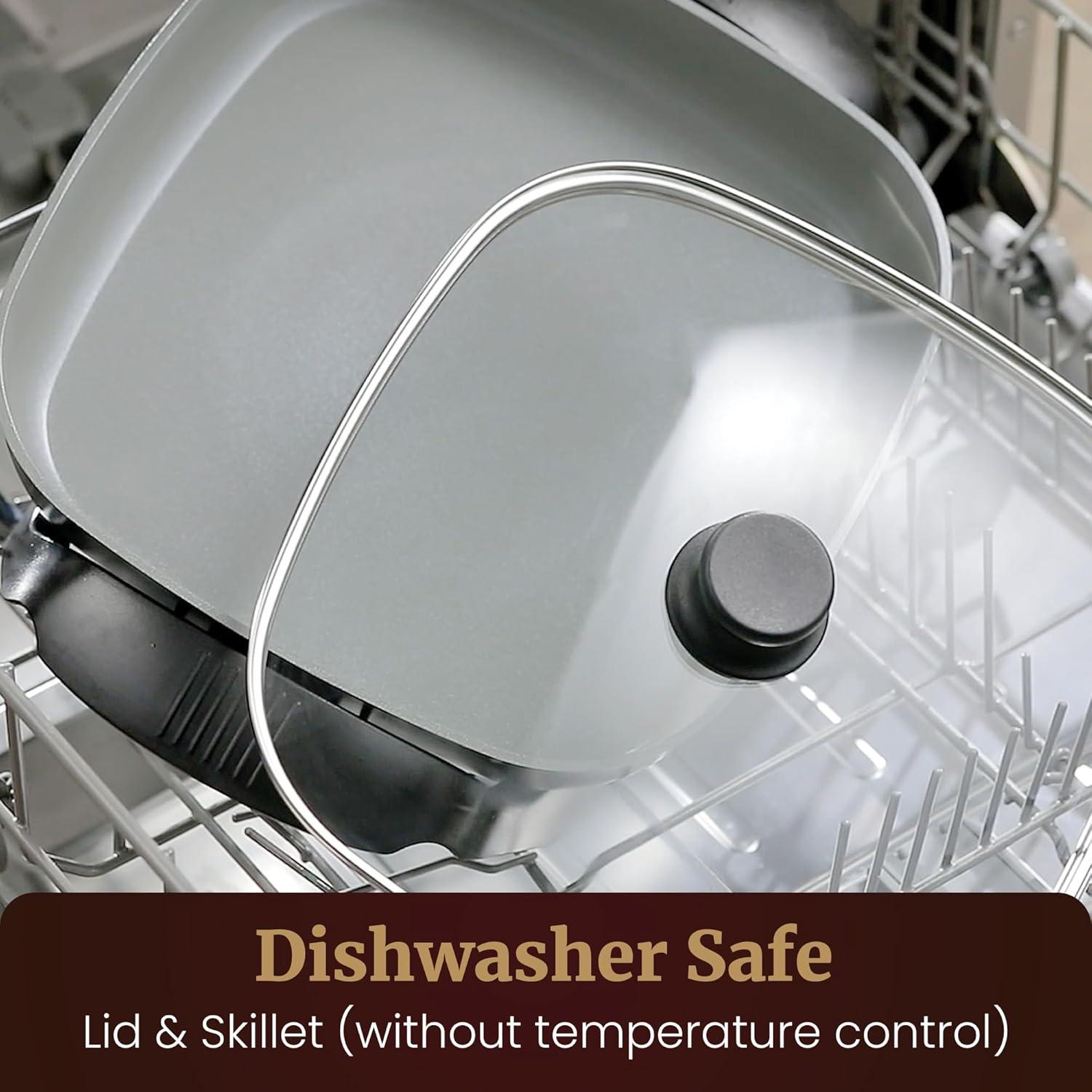 image:imageElite Gourmet 12 x 12 x 3 Ceralast PFAS Free Ceramic Electric Skillet Dishwasher Safe Xtra Deep Dish Rapid Heat 1200W Black75Qt
