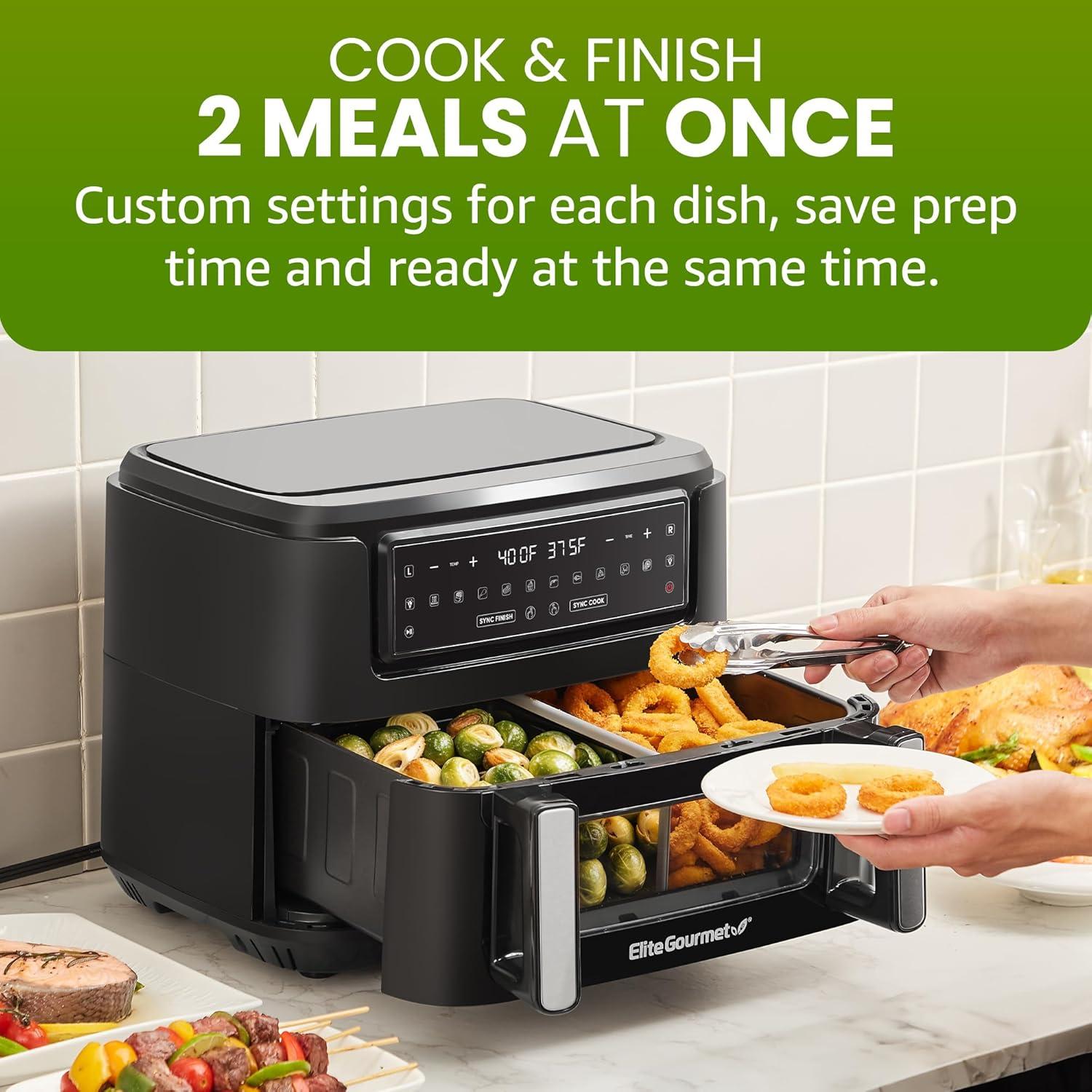 image:imageElite Gourmet EAF2411G Digital Indoor GrillAir Fryer Oven 11L Capacity Grill Rack 8 Presets Bake Roast Broil Dehydrate 1700Watts 25 Delicious Recipes StainlessSteelBlackBlack